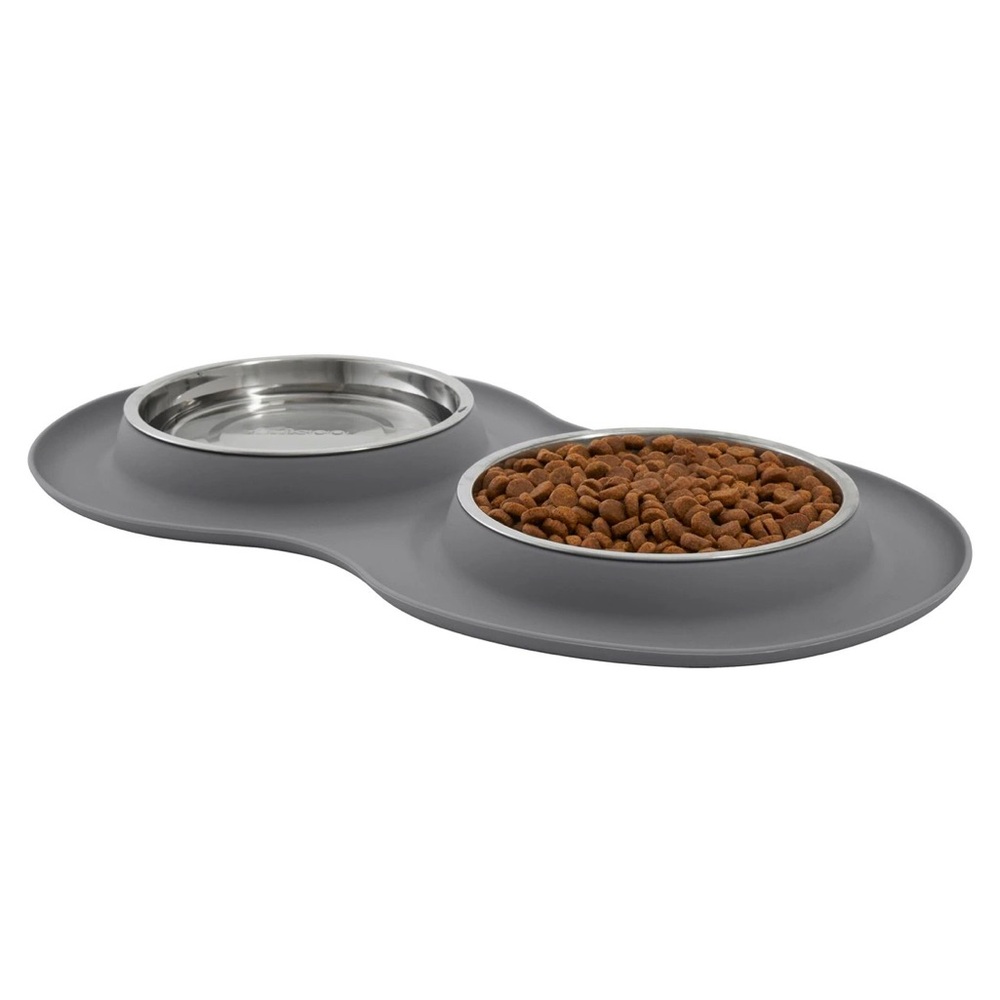 Messy Mutts Double Dog Bowl - Gray